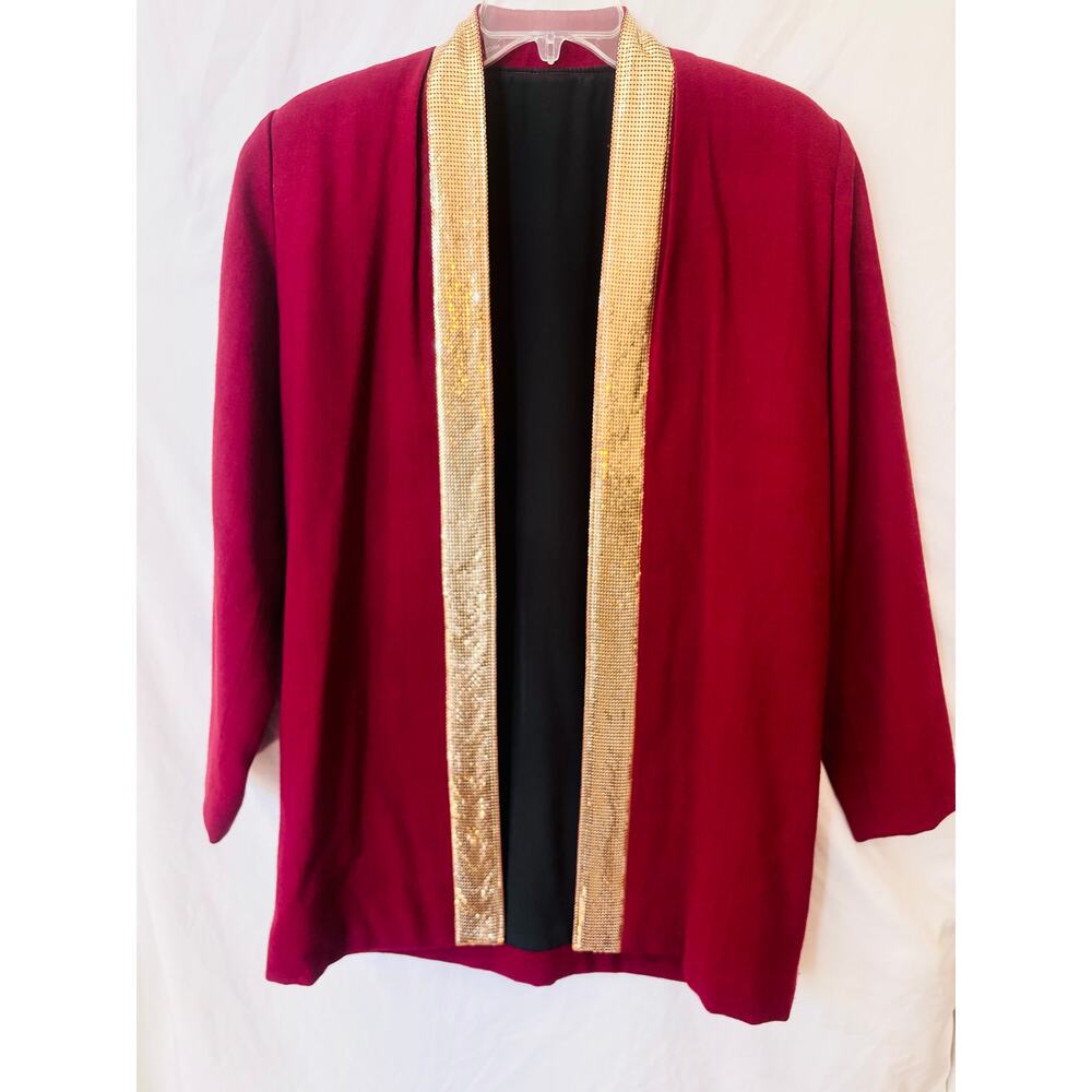 Cabaret Magician Blazer Vintage Smoking Jacket Burgundy Gold Chain Detail